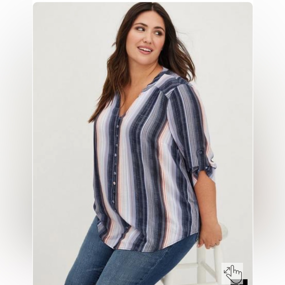Harper Challis Button-Front 3/4 Sleeve Blouse, torrid size 3